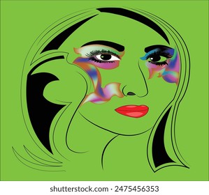 Vector Imagen de la cara de una mujer arte, colorido, chica sexy, logotipo, decoración de la pared

