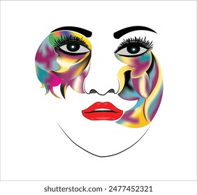 Vector Imagen de la cara de una mujer arte, colorido, logotipo, mujer arte de la máscara
