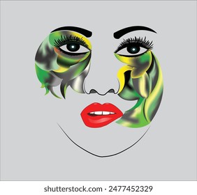 Vector Imagen de la cara de una mujer arte, colorido, logotipo, mujer arte de la máscara
