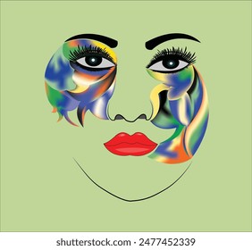 Vektorgrafik Bild einer Frauengesichtskunst, bunt, Logo, Frauenmaskenkunst
