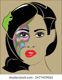 vector image of a woman's face art, colorful,  logo ,woman mask art