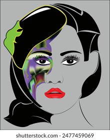 Vektorgrafik Bild einer Frauengesichtskunst, bunt, Logo, Frauenmaskenkunst