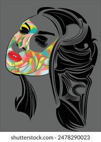 vector image of a woman's face art, colorful,  logo ,woman mask art