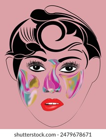 vector image of a woman's face art, colorful,  logo ,woman mask art