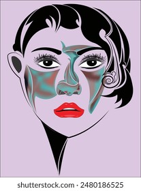 vector image of a woman's face art, colorful,  logo ,woman mask art