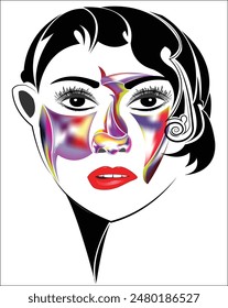 Vector Imagen de la cara de una mujer arte, colorido, logotipo, mujer arte de la máscara