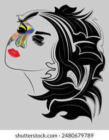 vector image of a woman's face art, colorful,  logo ,woman mask art