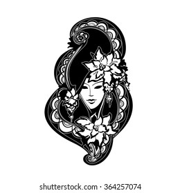 vector image of a woman's face with flowers, Venice Carnival masks