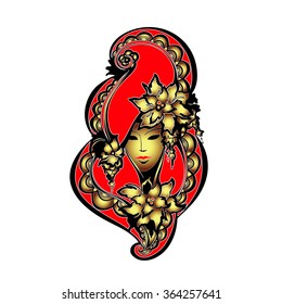 vector image of a woman's face with flowers, Venice Carnival masks, Mardi Gras