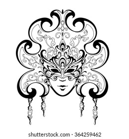 vector image of a woman's face with flowers, Venice Carnival masks, Mardi Gras