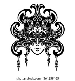 vector image of a woman's face with flowers, Venice Carnival masks, Mardi Gras