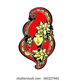 vector image of a woman's face with flowers, Venice Carnival masks