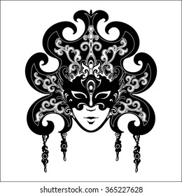vector image of a woman's face with flowers, Venice Carnival masks, Mardi Gras