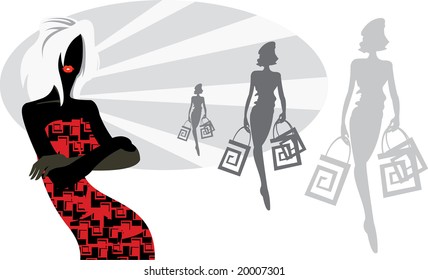 imagen vectorial de las mujeres después de la compra