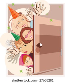 vector image of women on birthday party