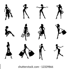 vector image of women silhouettes isolated on white