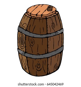 Vector image wooden barrel. Wooden barrel closed with a lid. Wood texture on a barrel for food. Wooden beer keg.