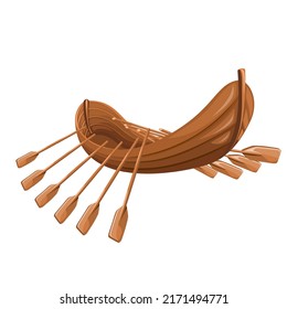 Vector image of a wooden boat with oars isolated on a white background. Concept. Cartoon style. EPS 10