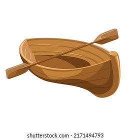 Vector image of a wooden boat with oars isolated on a white background. Concept. Cartoon style. EPS 10