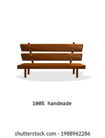 Vector image of a wooden skomja with a back and the inscription "100% hand made". Concept. Cartoon style. Axiom. EPS 10
