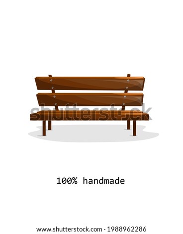Vector image of a wooden skomja with a back and the inscription "100% hand made". Concept. Cartoon style. Axiom. EPS 10