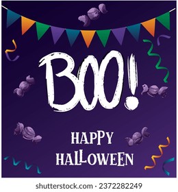 vector image with word boo on purple background