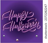 vector image with word happy halloween on purple background