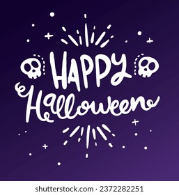 vector image with word happy halloween on purple background