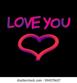 Vector image with the words I love you and the heart.