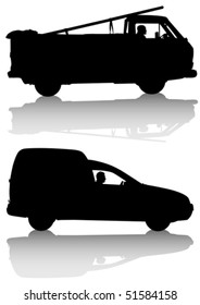 Imagen vectorial de los coches de trabajo. Silhouettes sobre fondo blanco