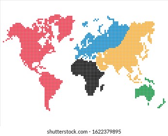 Vector image - a world map of squares with colored cardinal points
