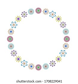 Vector image of a wreath of colorful flowers. Frame for the inscription. place for inscription in the center. Universal use. flat style