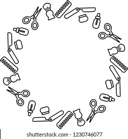vector image of wreath made of barber tools and hair products