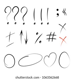 Vector image of written signs. A collection of question marks and exclamation marks.