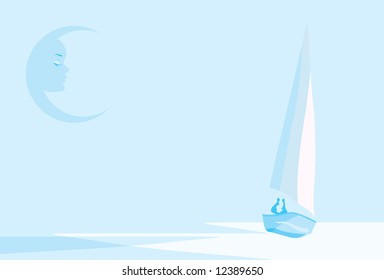 vector image of yacht at sea