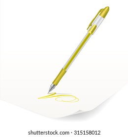 Vector image of yellow ballpoint pen writing on paper