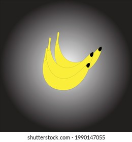 Vector image of yellow banana on black and white background.