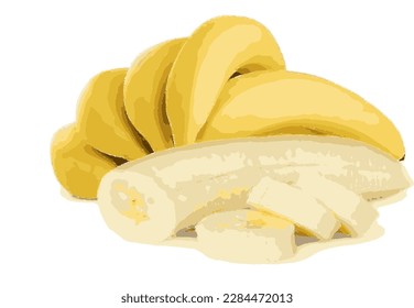 imagen vectorial de un plátano amarillo con una tajada de plátano