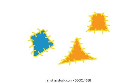 Vector image of yellow and blue patches on a white background. Illustration simple Ornamental element for sewing and design. Isolated icon elements.