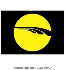 Vector image of a yellow circle and a simple feather inside.