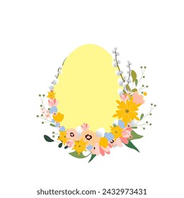 Vector image of a yellow Easter egg with flowers on a transparent background PNG