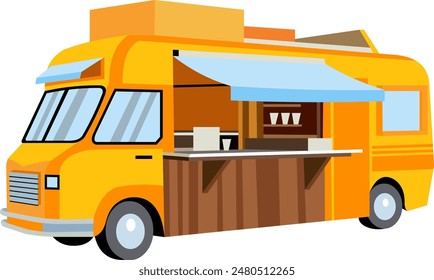 vector image. yellow food truck illustration