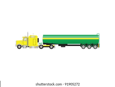 A Vector Image of a Yellow and Green Gasoline Tanker Truck