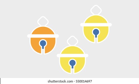 Vector image of yellow and orange bells on a light background. Illustration of bells. Icon with beautiful balls. Three ringing subject.