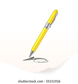 Vector image of yellow pen writing on paper