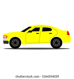Vector image of a yellow sedan car with a white background