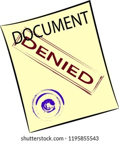 vector image of a yellow sheet of paper with a blue round stamp. From above is worth a stamp denied
