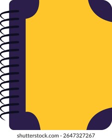 Vector image of a yellow spiral notebook with dark corners, suitable for school themes, study, writing, office, and note-taking designs.