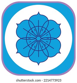 Vektorbild-Yoga-Symbol mit weißem Hintergrund und blauem Rand mit violettem Hintergrund.