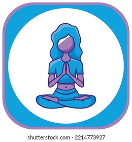 icono vectorial de yoga con fondo blanco y borde azul con morado.